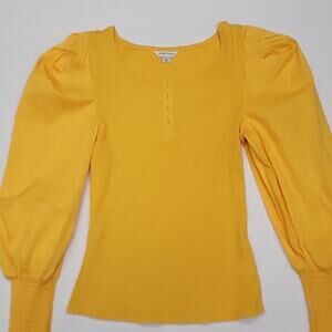 Yellow/gold Knit to Woven Henley Top, Big Girls 14 B13